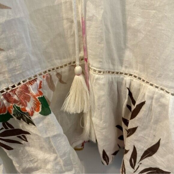 Z&L Europe Floral Print Airy  100% Cotton Pom-Pom Caftan Swim Cover Up sz Small - Picture 9 of 16